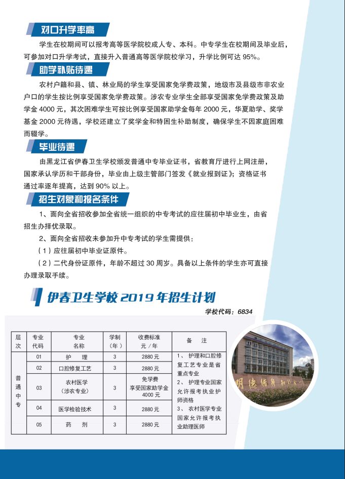 黑龙江省伊春卫生学校2019年招生简章