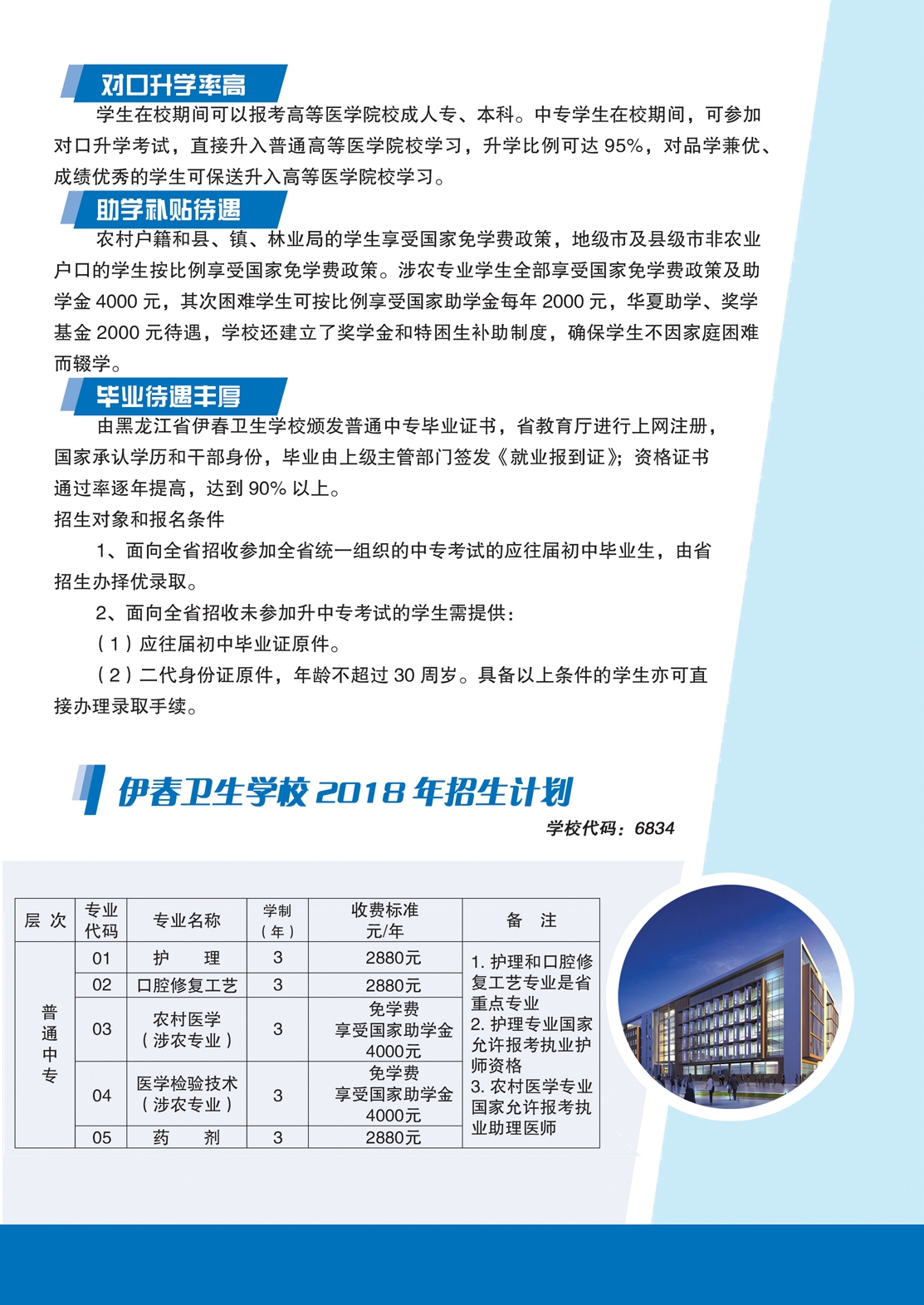 黑龙江省伊春卫生学校2018年招生简章